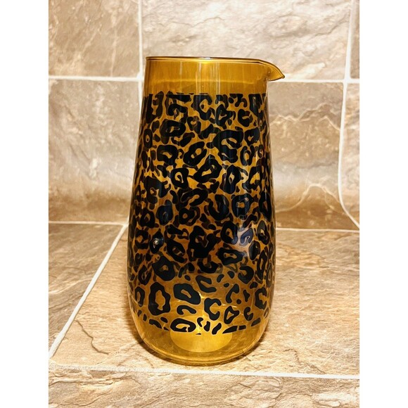 Cheetah Print Glass Pitcher Amber Leopard Pattern - New - Picture 2 of 5